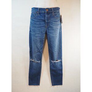 Madewell Medium Wash 9" High-Rise Skinny Distressed Denim Jeans Raw Hem, Size 29